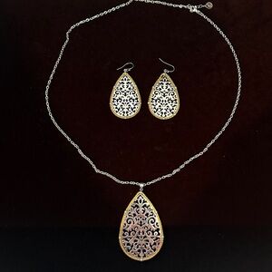 Penelope Highest Quality 925 Sterling Silver Gold Filigree Teardrop Jewelry Set